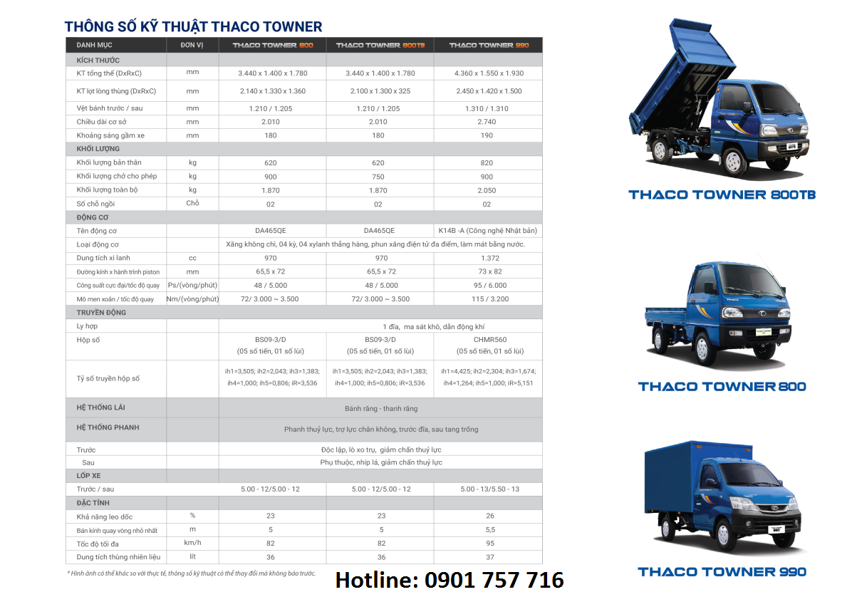 Xe tải Thaco Towner 990kg thùng lửng